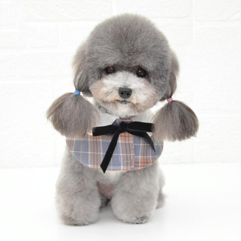 Dog Shawl Small Cloak Pet Bow Ttie Saliva Towel Pet Accessories - Size M - Black White Grid