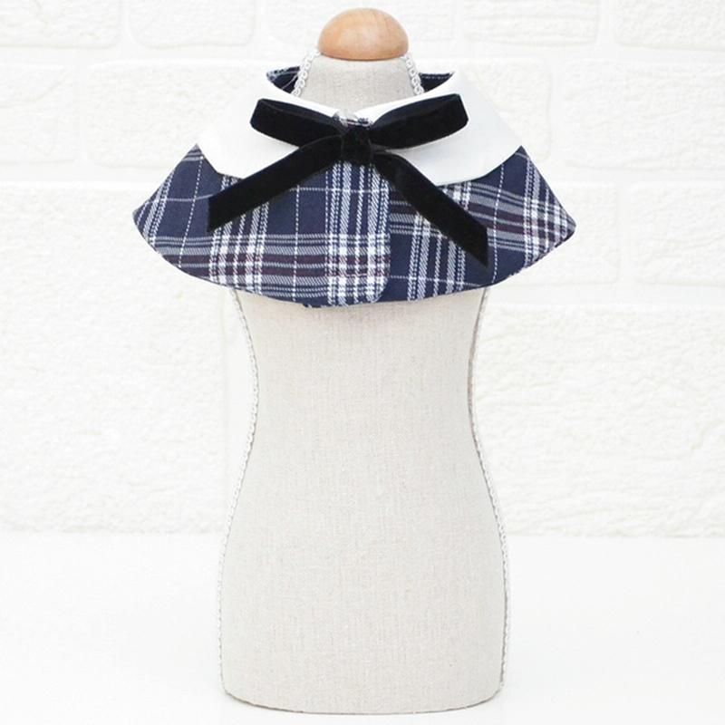 Dog Shawl Small Cloak Pet Bow Ttie Saliva Towel Pet Accessories - Size M - Black White Grid