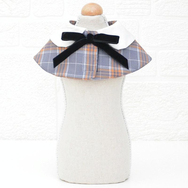Dog Shawl Small Cloak Pet Bow Ttie Saliva Towel Pet Accessories - Size M - Gray Yellow Grid