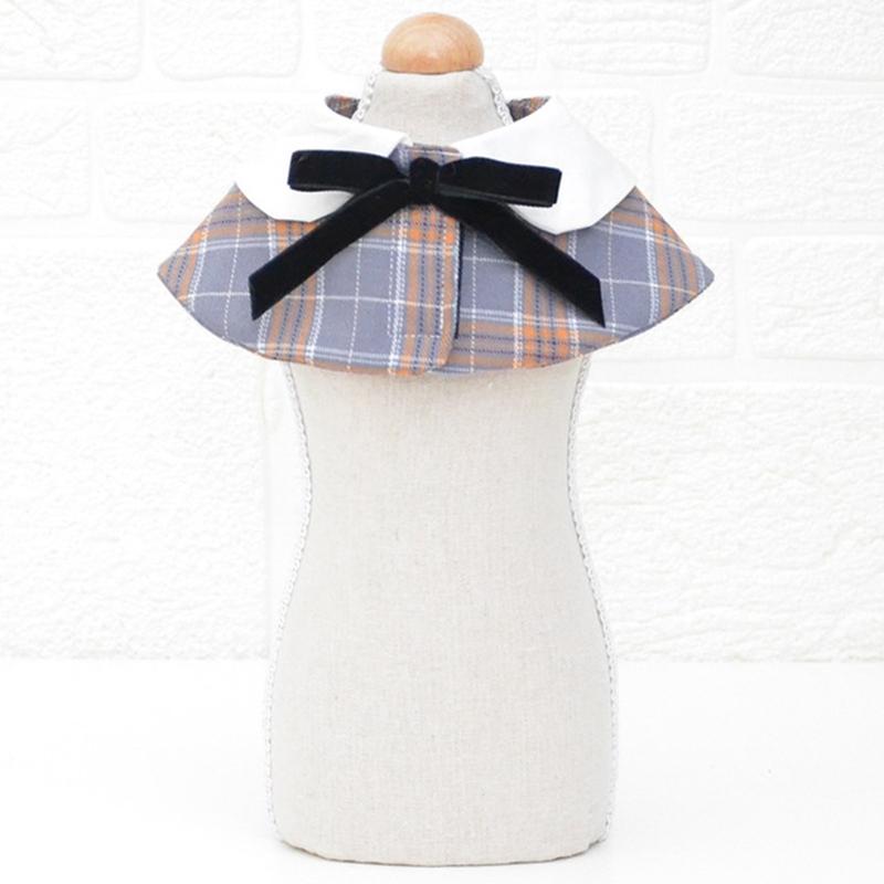Dog Shawl Small Cloak Pet Bow Ttie Saliva Towel Pet Accessories - Size L - Gray Yellow Grid