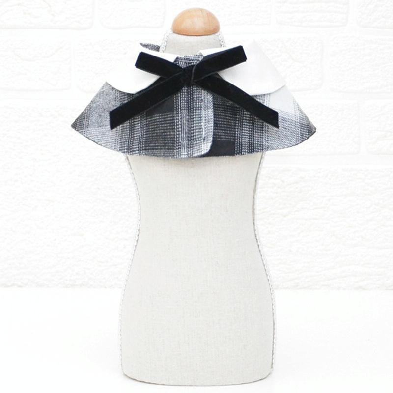 Dog Shawl Small Cloak Pet Bow Ttie Saliva Towel Pet Accessories - Size L - Gray Yellow Grid