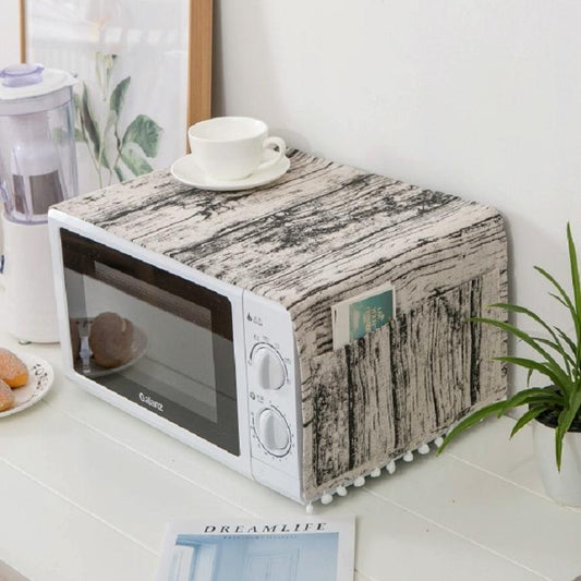 Universal Cotton Linen Microwave Dust Cover - Wood Grain