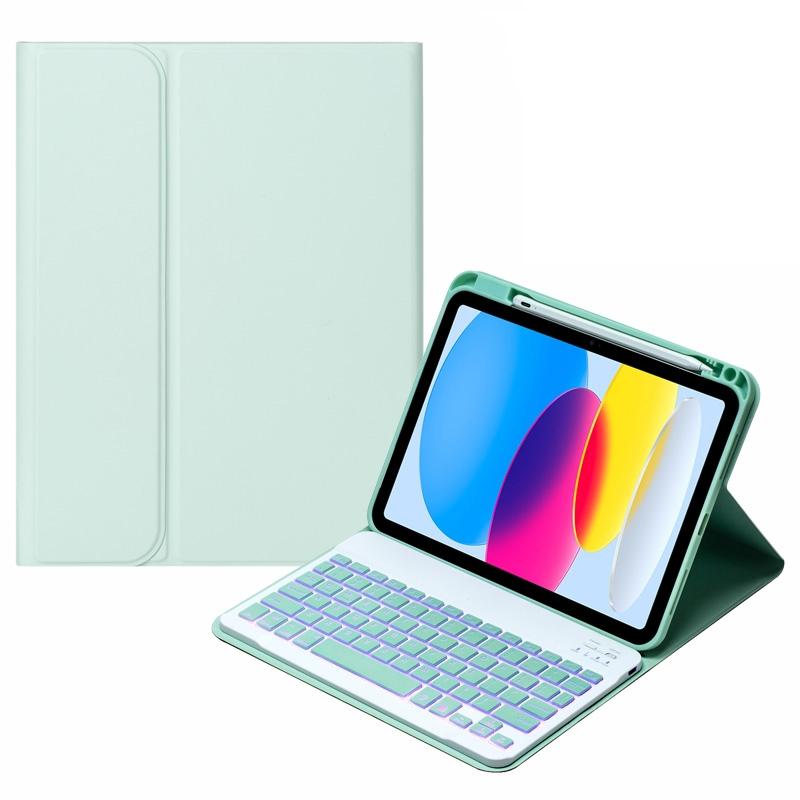 10.9 Ipad 10Th Gen 2022 Backlit Keyboard Case With Pen Slot - Bluetooth Leather - Light Blue