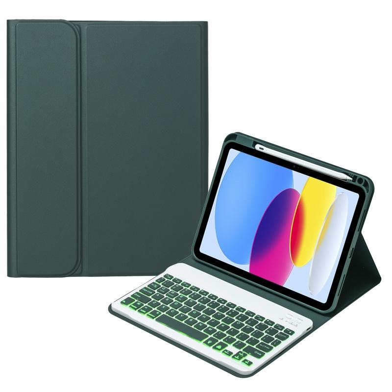 10.9 Ipad 10Th Gen 2022 Backlit Keyboard Case With Pen Slot - Bluetooth Leather - Light Blue