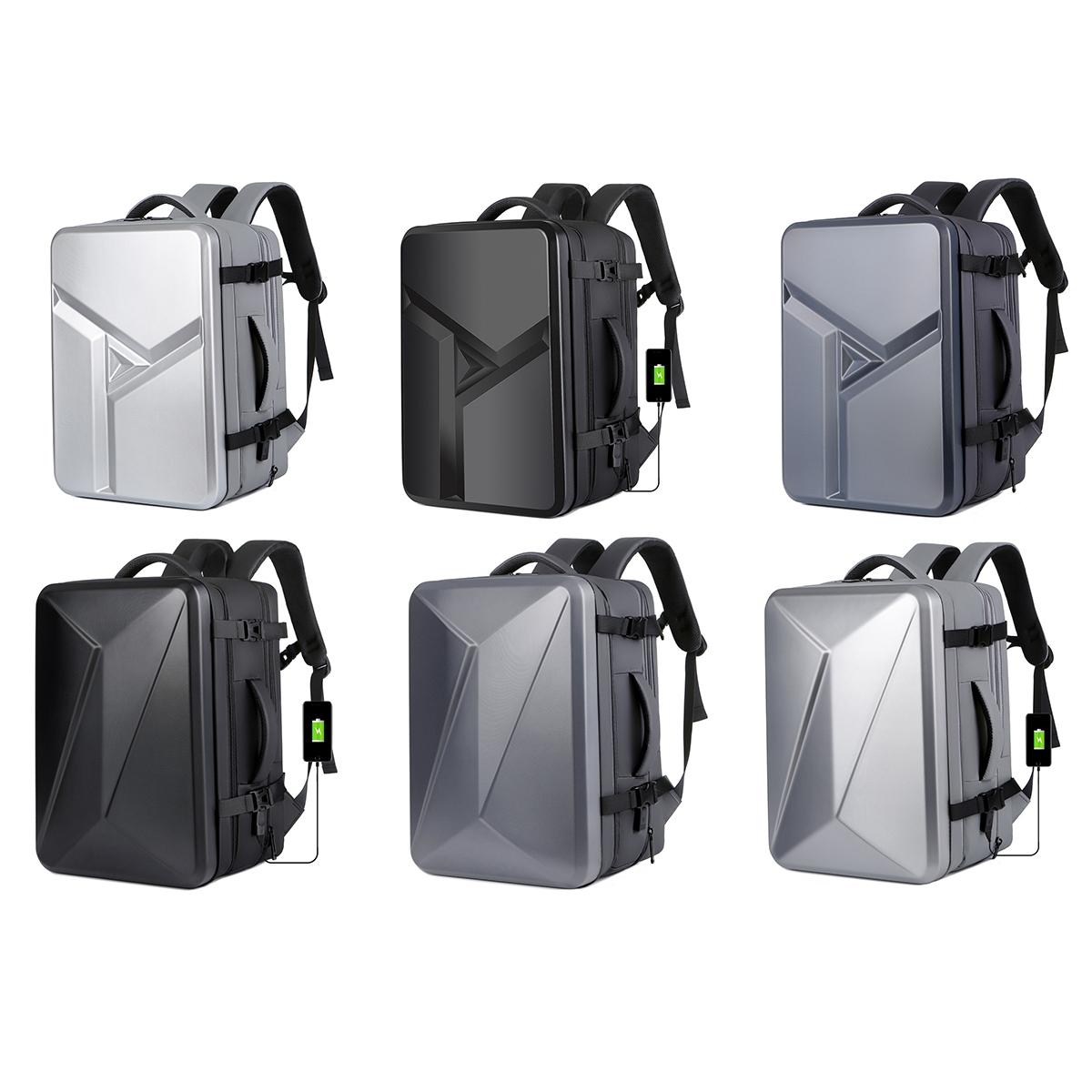 Waterproof Expandable Hard Shell Backpack with Usb Charging - Large Capacity Black - 162 Deep Gray