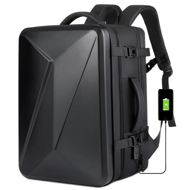 Waterproof Expandable Hard Shell Backpack with Usb Charging - Large Capacity Black - 162 Deep Gray