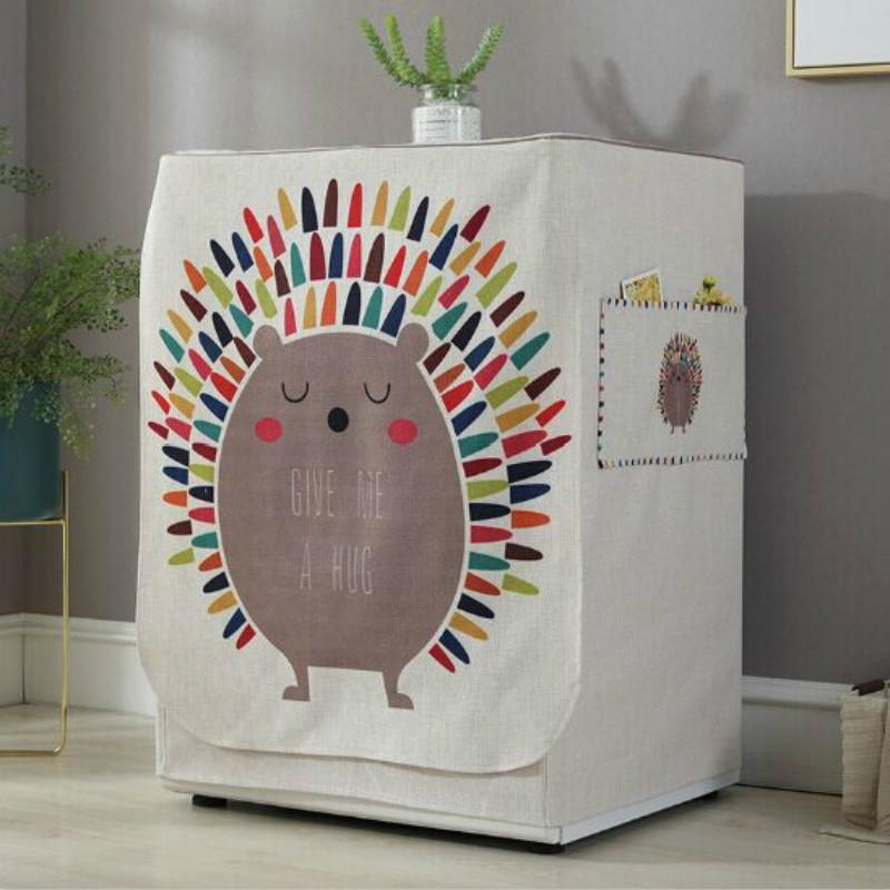 Cartoon Cotton Linen Drum Roller Washing Machine Dust Cover - 83x60x60cm Size - Love Bee