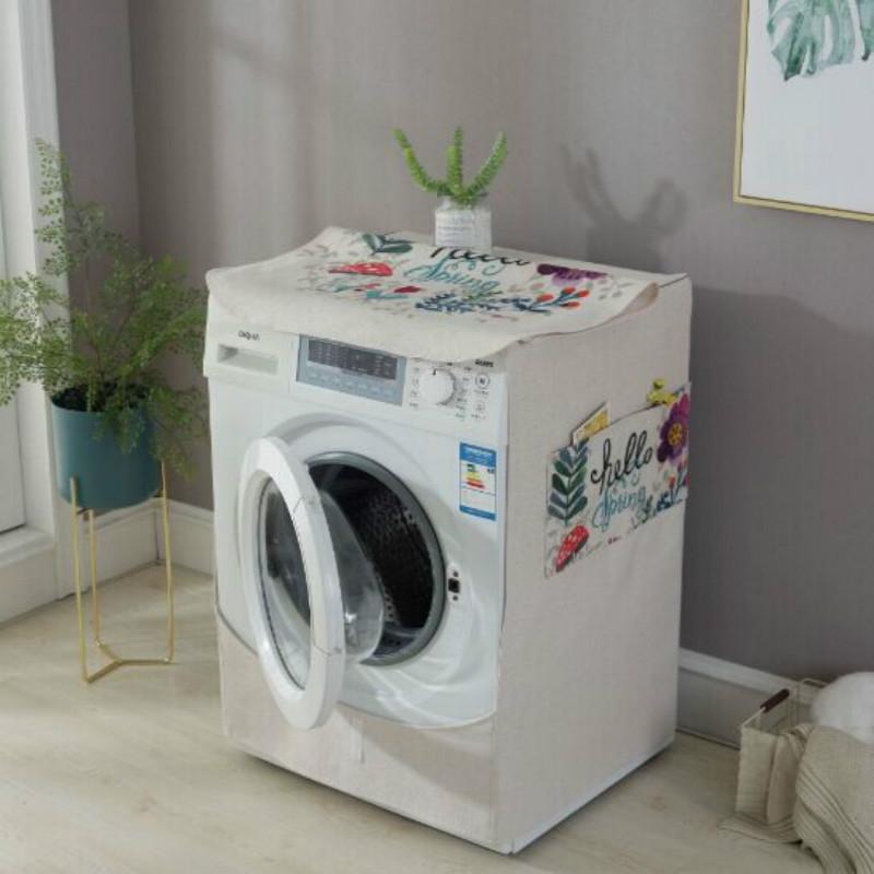 Cartoon Cotton Linen Drum Roller Washing Machine Dust Cover - 83x60x60cm Size - Love Bee