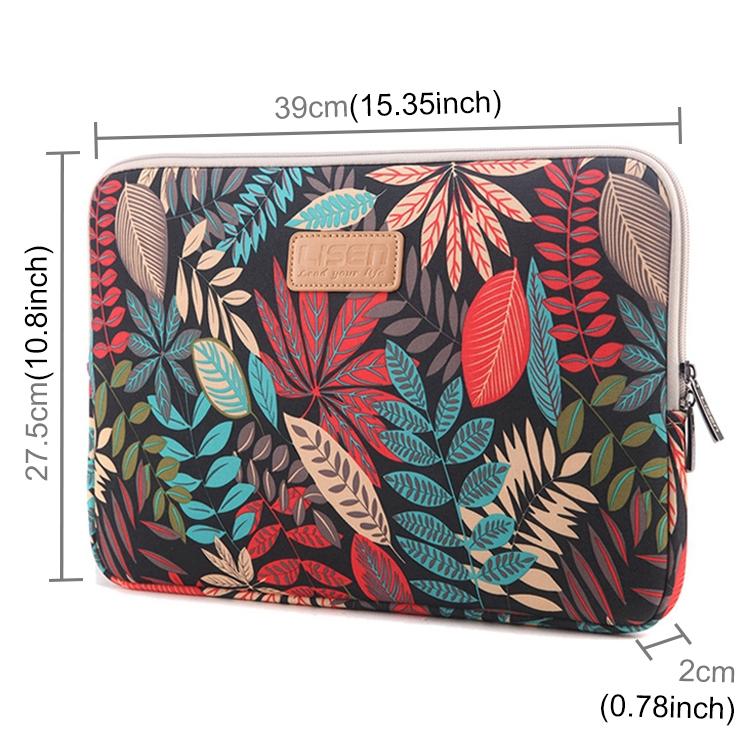 15.6 Inch Laptop Sleeve Case with Zipper for Macbook Samsung Sony Dell Alienware Chuwi Asus Hp - Colourful Leaves Design - Grey