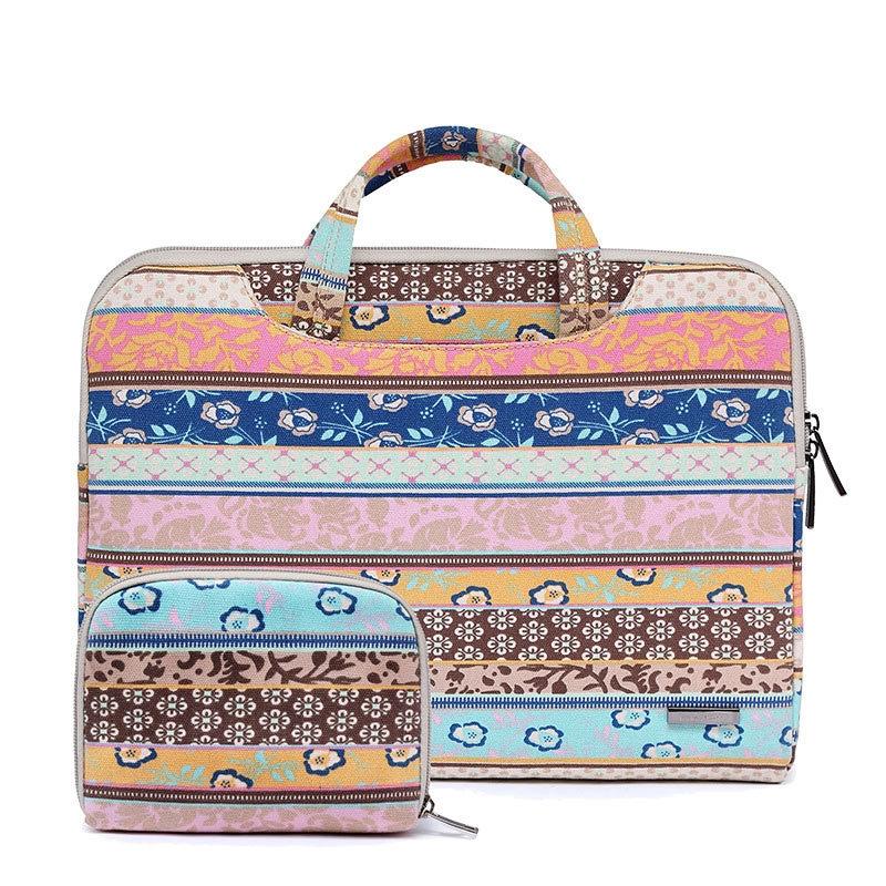 15.6 Inch Simple Business Laptop Bag With Liner - Ls-116 - Canvas Colourful Leaves Black
