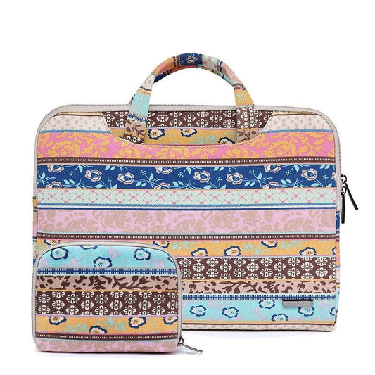 15.6 Inch Simple Business Laptop Bag With Liner - Ls-116 - Canvas Colourful Leaves Black