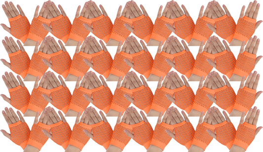 24 Pair Fishnet Gloves Fingerless Wrist Length 70s 80s Costume Party - Orange