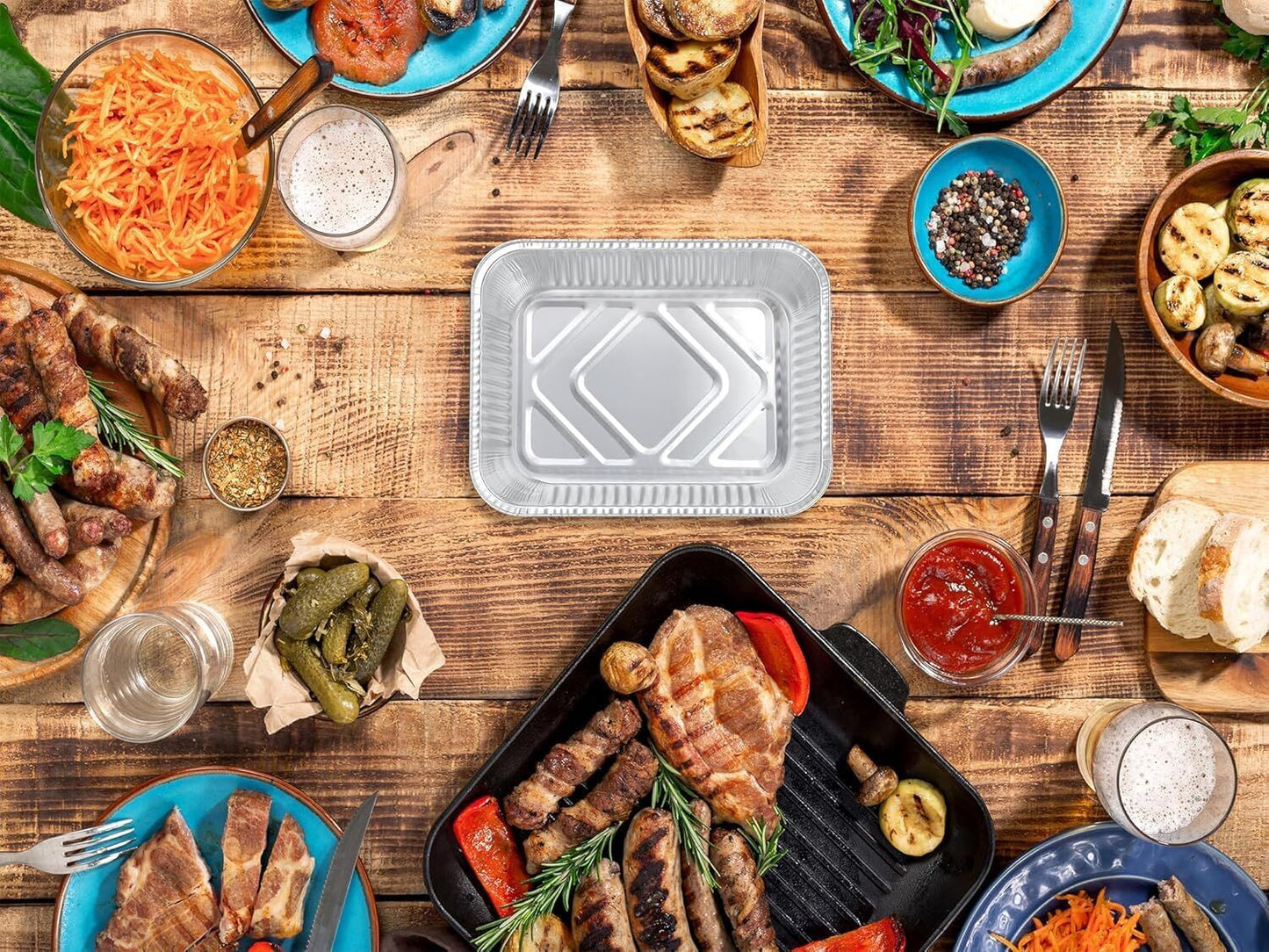 144x Aluminium Disposable Foil Food Container Trays Pans w/ Lids Covers Bulk 22cm*15cm*4.5cm