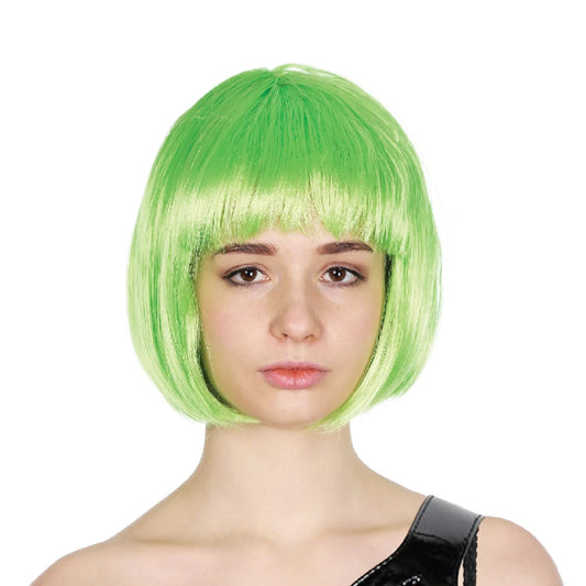 Bob Wig Costume Short Straight Fringe Cosplay Party Full Hair Womens Fancy Dress - Green