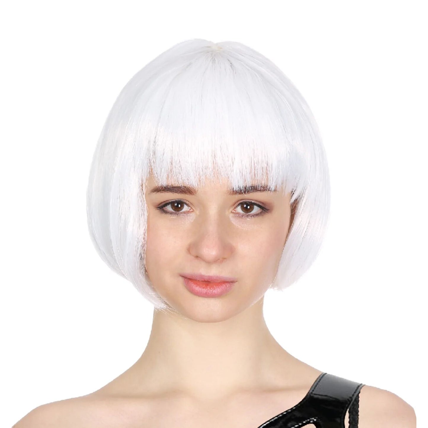Bob Wig Costume Short Straight Fringe Cosplay Party Full Hair Womens Fancy Dress - White