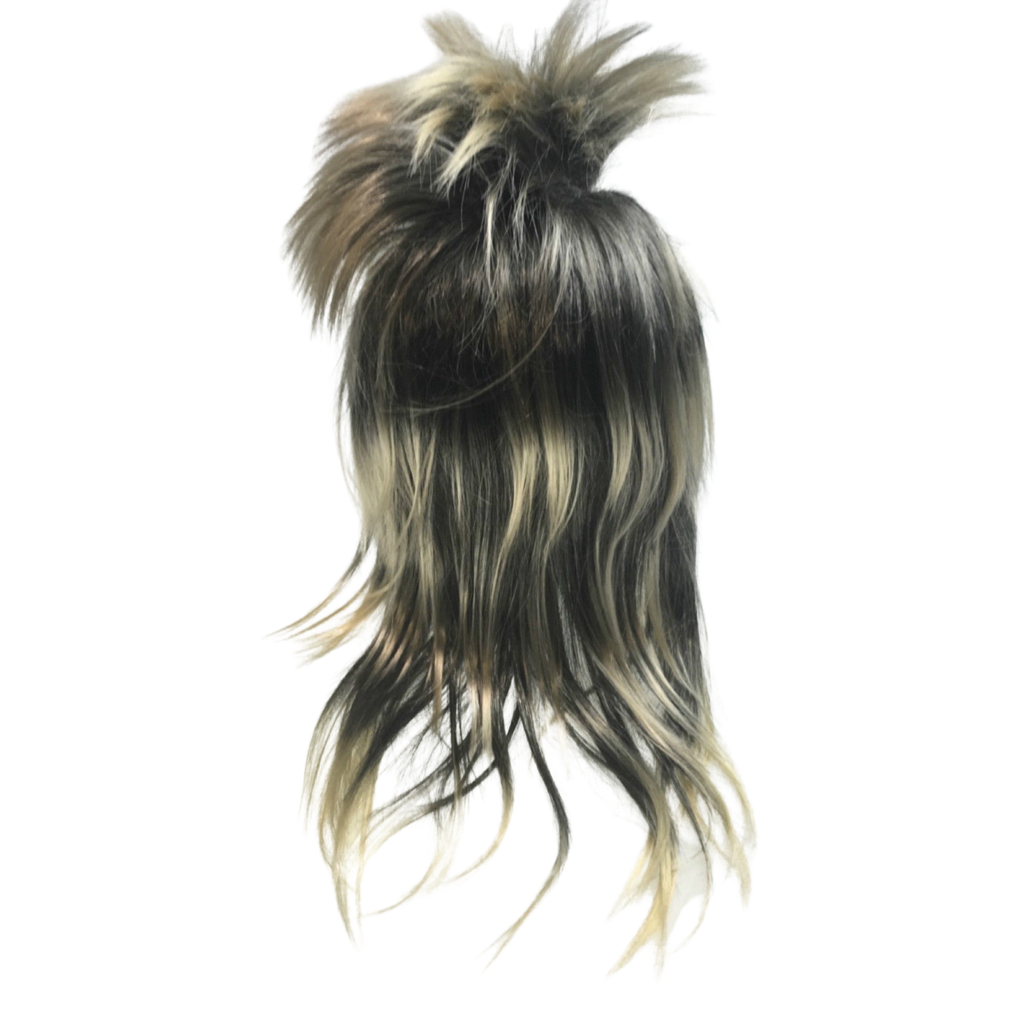 Mens Long SPIKY Wig Rock Punk 80s Fancy Dress Costume Bogan Mullet Spikey - Black/Blonde