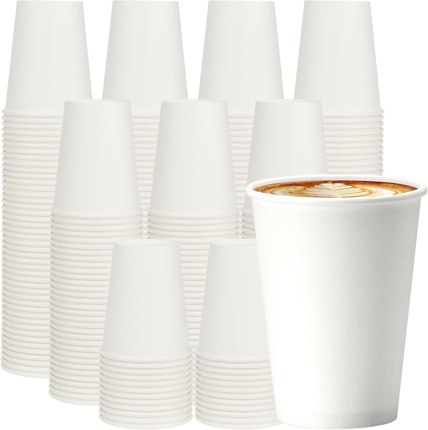 1000x 12oz Premium Paper Coffee Cups in White Bulk Wax Free Extra Strong in White
