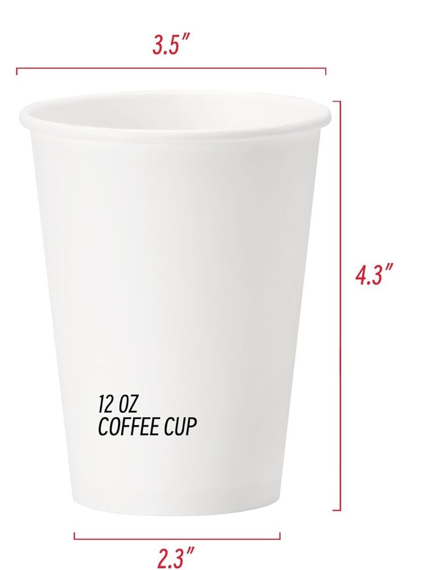1000x 12oz Premium Paper Coffee Cups in White Bulk Wax Free Extra Strong in White