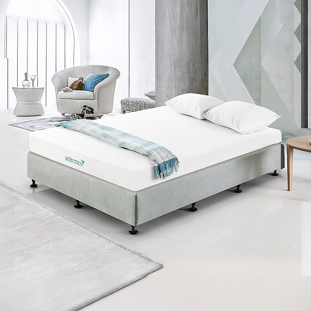 Palermo Queen Ensemble Bed Base Platinum Light Grey Linen Fabric