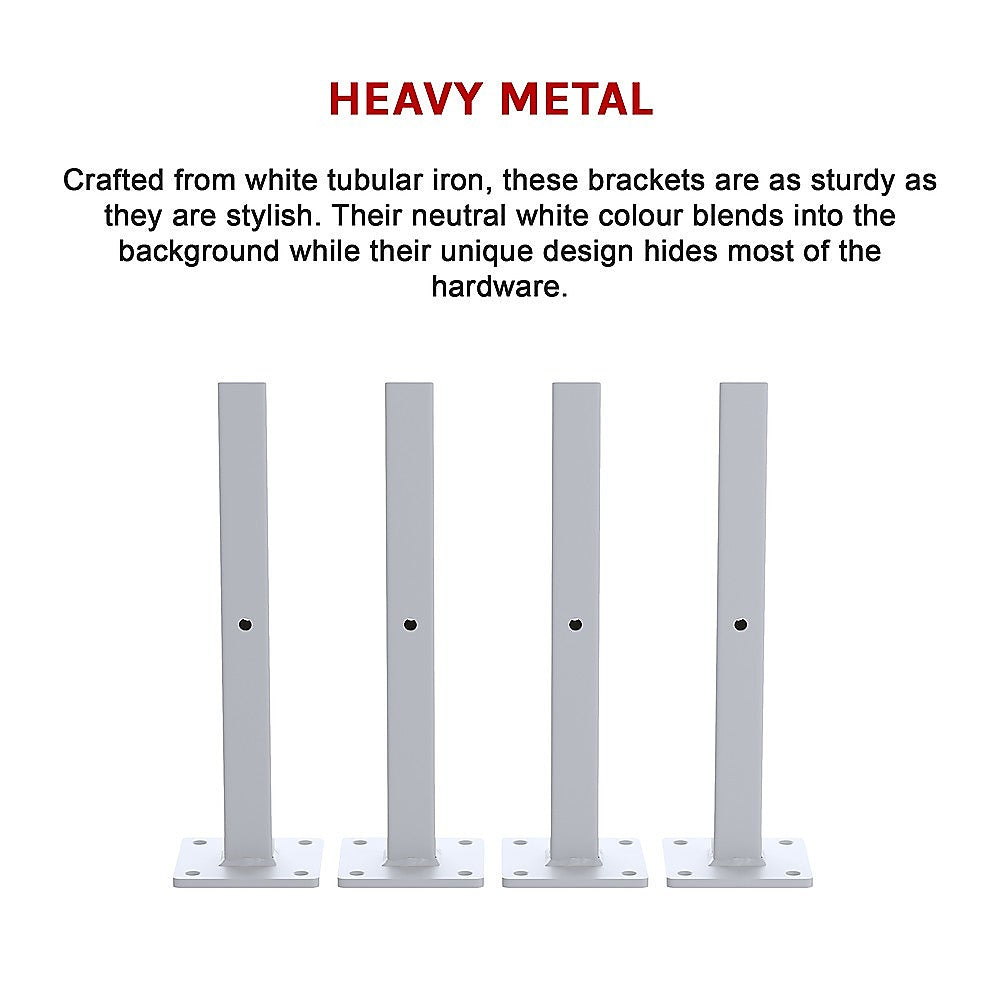 20cm Floating Shelf Brackets Industrial Metal Shelving Supports 4-Pack - White