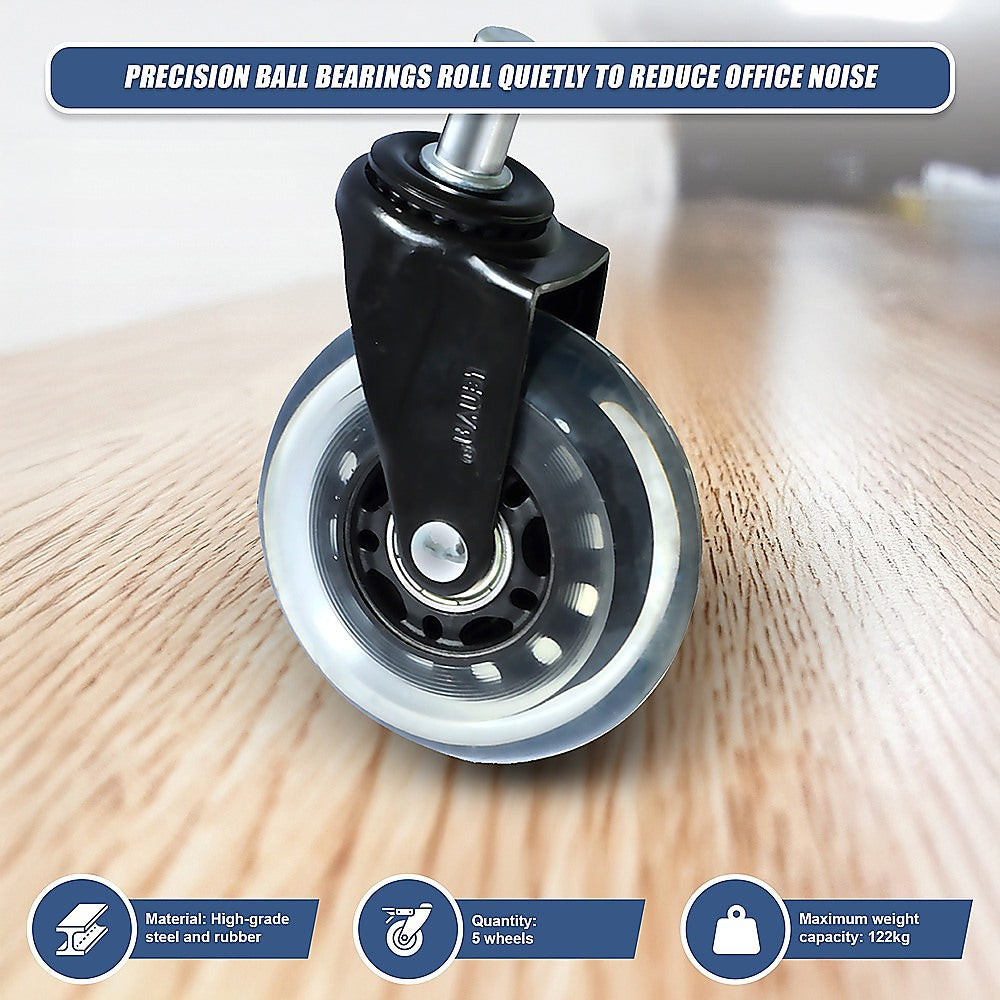 5x Office Chair Rollerblade Caster Wheels Safe for All Floors - Universal Fit