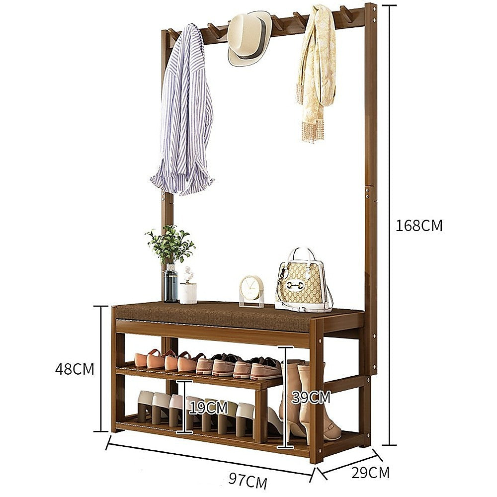 97x168cm Hallway Bench Coat Rack Stand Multifunctional Hall Shelf Entryway