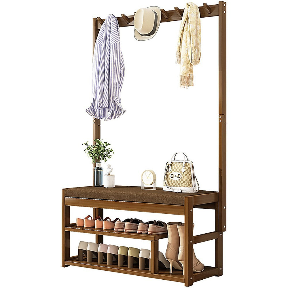 97x168cm Hallway Bench Coat Rack Stand Multifunctional Hall Shelf Entryway