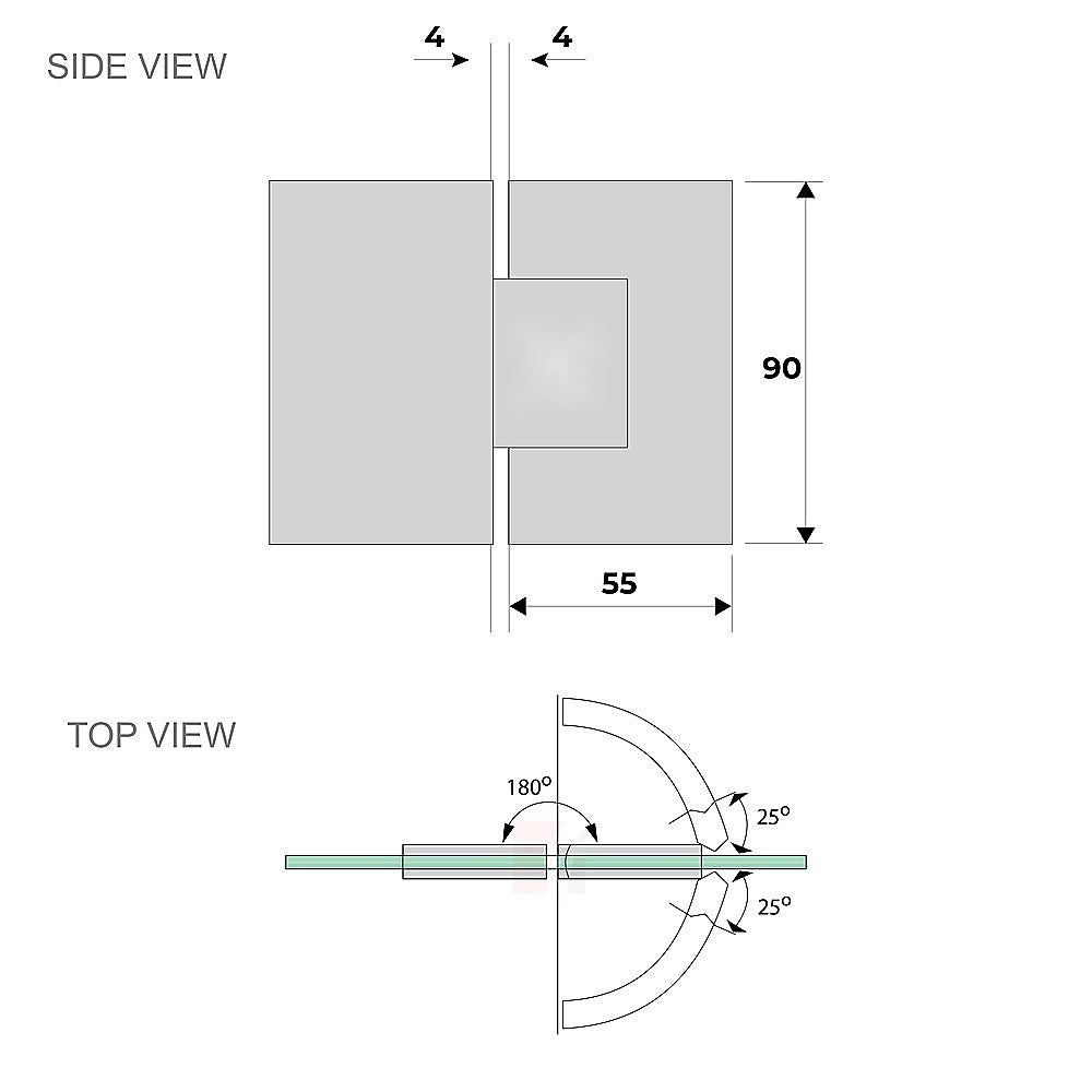 90x100cm Double Door Corner Shower Screen with Channels and Brass Hinges - Black