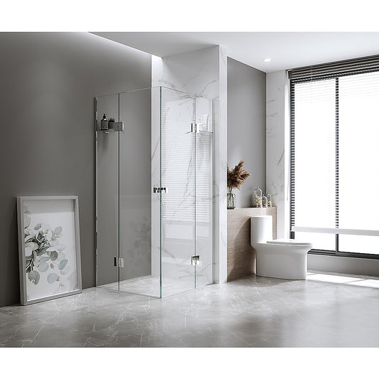 110x120cm Double Door Corner Shower Screen with Channels and Brass Hinges - Chrome
