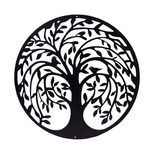 60cm Tree of Life & Birds Round Metal Wall Garden Art Sculpture