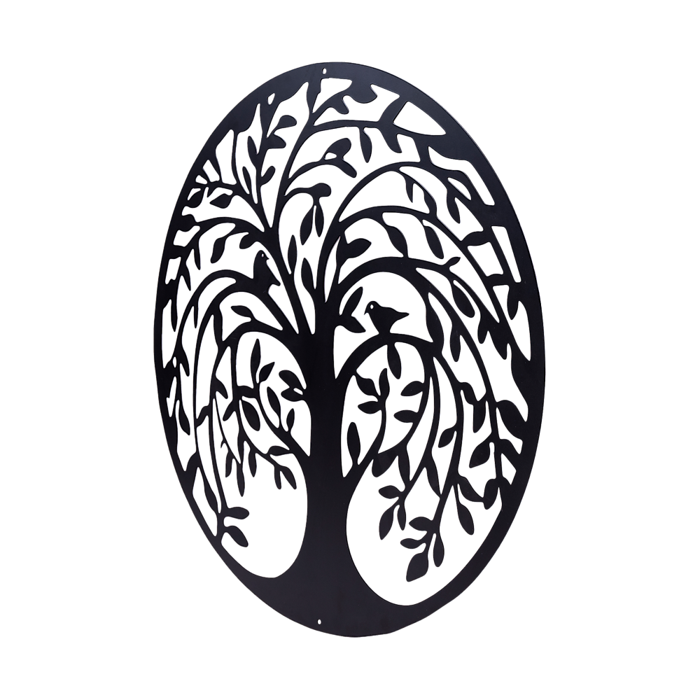 60cm Tree of Life & Birds Round Metal Wall Garden Art Sculpture