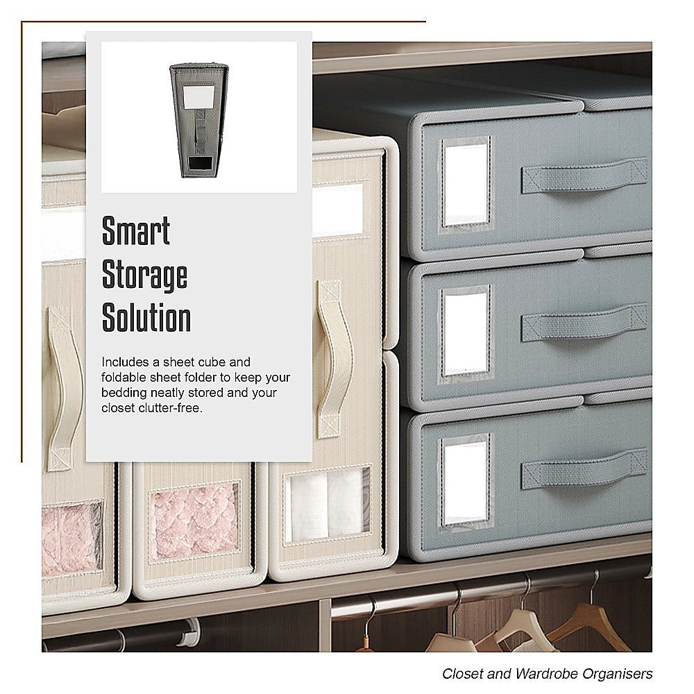 4PCS Foldable Bed Sheet Set Organizer Fabric Storage Bins with Handle Storage Box