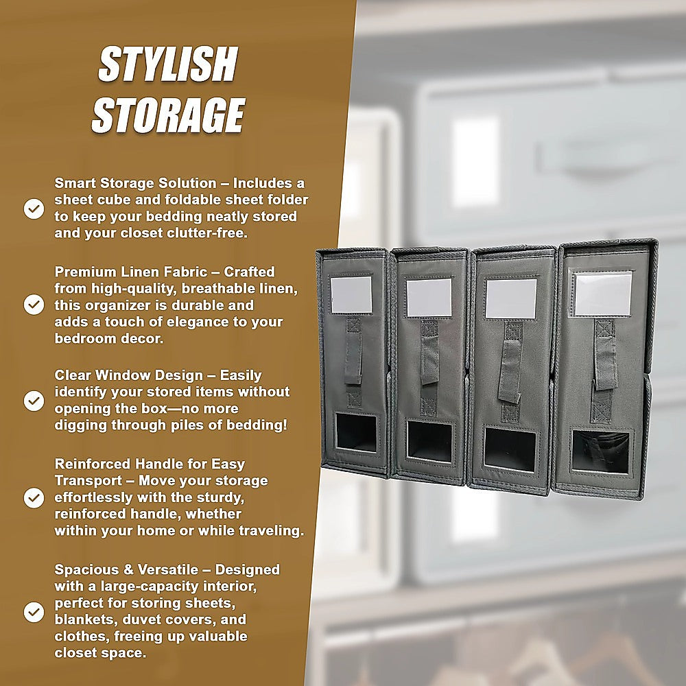 4PCS Foldable Bed Sheet Set Organizer Fabric Storage Bins with Handle Storage Box