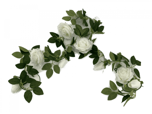 Flowering White Artificial Rose Garland 190cm