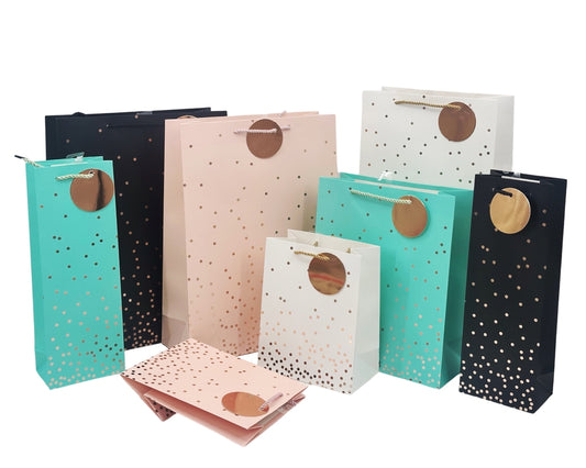 bulk 24 Medium Gold Confetti Gift Bag Assort 23cm