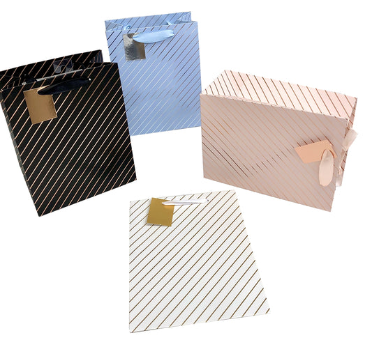 bulk 24 Medium Foil Stripe Gift Bag Assort 23cm