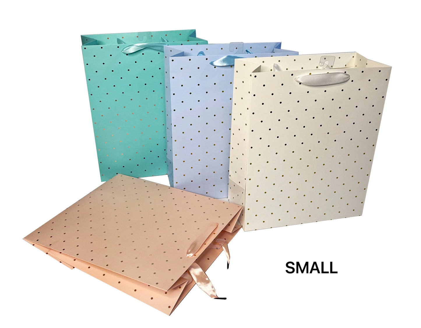 bulk 24 Small Foil Dot Gift Bag 4 Assorted 11x14cm