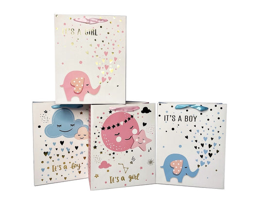 bulk 24 Medium Baby Gift Bag Foil Assort 23cm