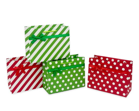 bulk 48 Large Red & Green Dots Stripes Gift Bag Assorted 32cm