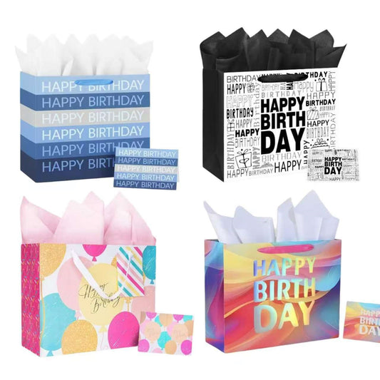 bulk 24 Medium Happy Birthday Celebration Gift Bag 4 Asst 18x23cm