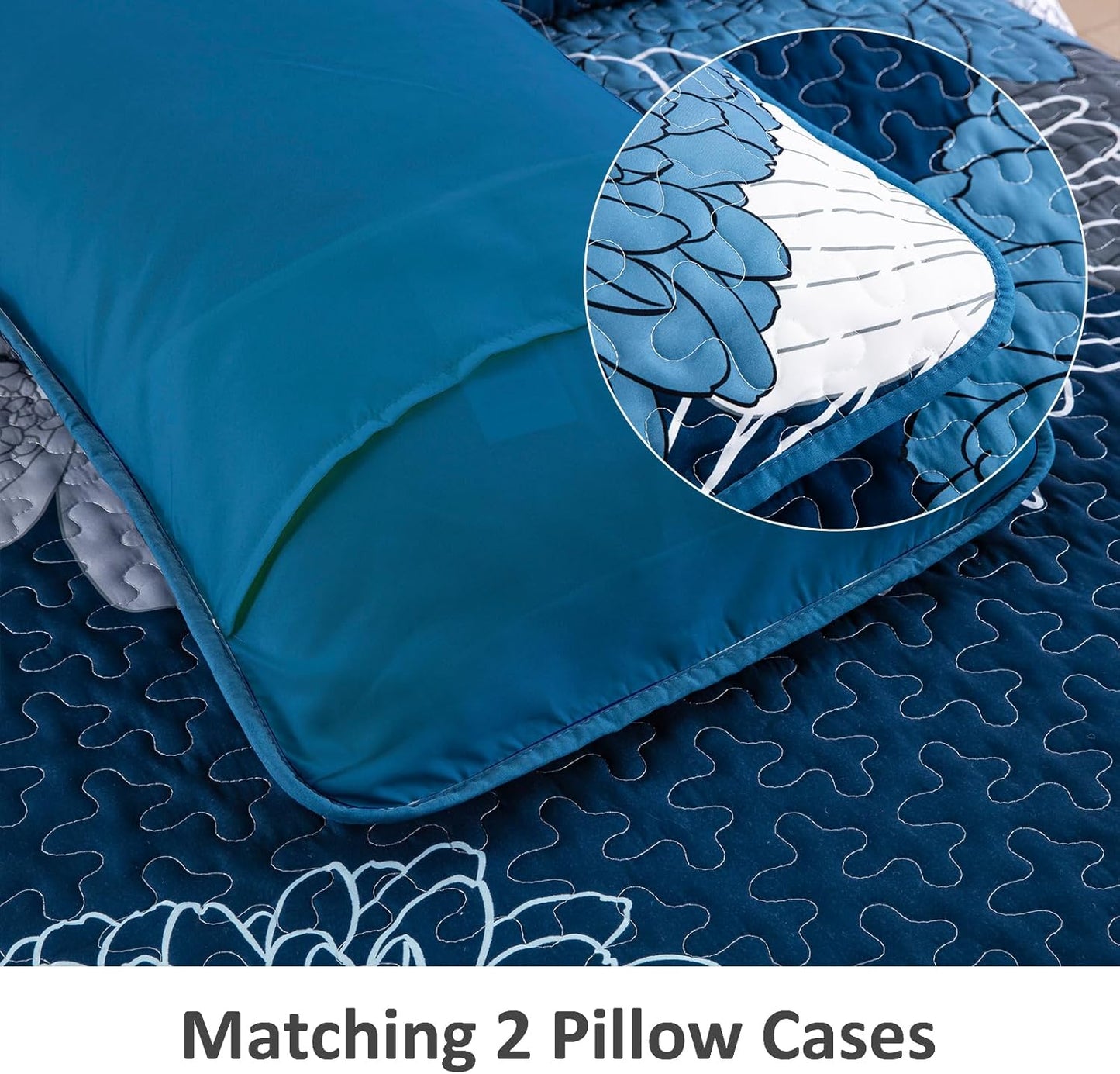 Frosted Magnolia Chic blue 3 Pc Bedspread & Pillow Cover KING Set