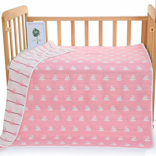 Pink Bunny, 6-Layer Muslin Baby Blanket - Soft Cotton Bedding for Infants and Toddlers, 110x110 cm,