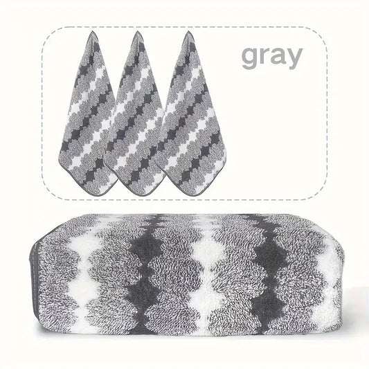 Grey Premium Coral Fleece Towel Set - 1 Bath Towel (88x170cm) + 3 Hand Towels (35x35cm) - Soft, Absorbent, and Quick-Drying