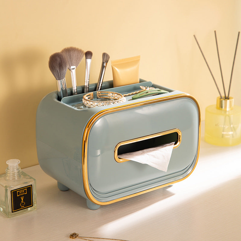 Blue PET Luxury Tissue Box – Multifunctional Desktop Paper Towel Organizer for Home and Living Room