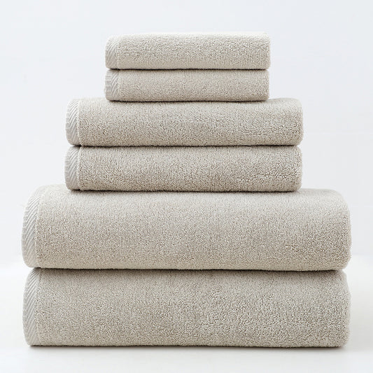 Beige Premium Cotton Towel Set - 6 Pieces, Soft & Absorbent Bath Towels for Adults