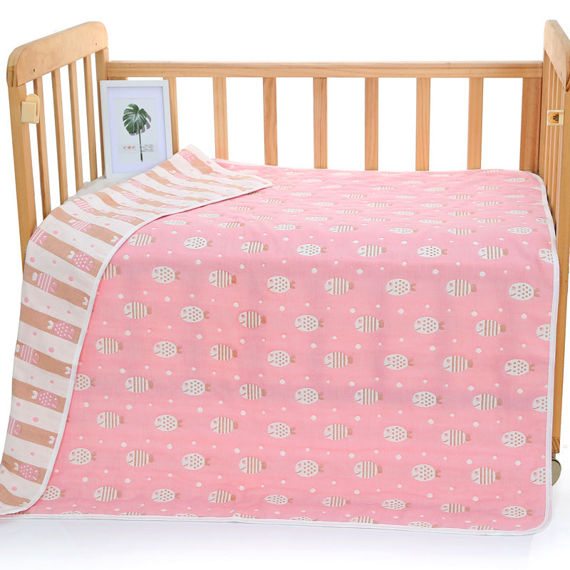 Pink Fish, 6-Layer Muslin Baby Blanket - Soft Cotton Bedding for Infants and Toddlers, 110x110cm