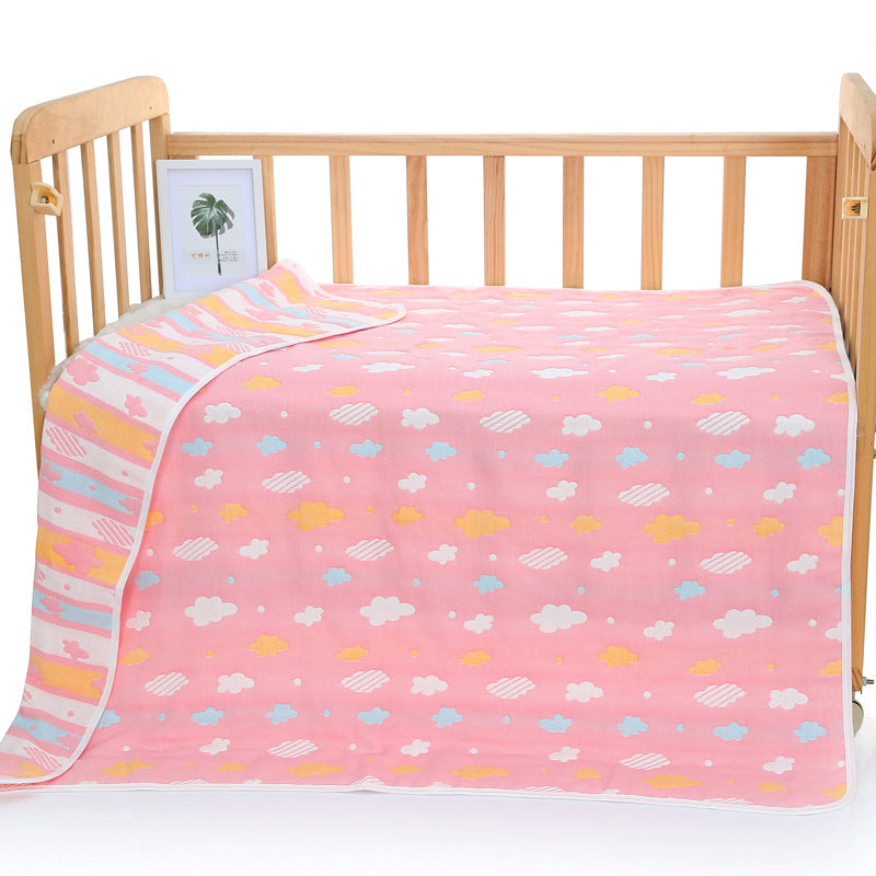 Pink Clouds, 6-Layer Muslin Baby Blanket - Soft Cotton Bedding for Infants and Toddlers, 110x110cm