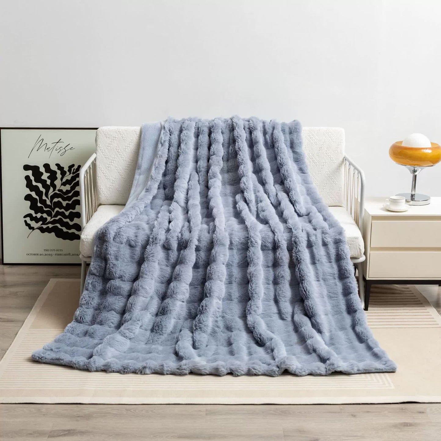 Grey 70*100cm Plush Toscana Rabbit Hair Throw Blanket - Soft Flannel Fleece for All Seasons, Perfect for Couch & Bed
