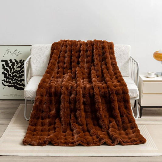 Dark Brown 100*160cm Plush Toscana Rabbit Hair Throw Blanket - Soft Flannel Fleece for All Seasons, Perfect for Couch & Bed