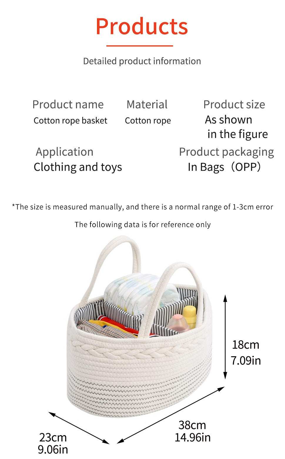 Coffee Stylish Cotton Rope Basket for Clothing & Toys - Woven Storage Organizer, 38x23x18cm